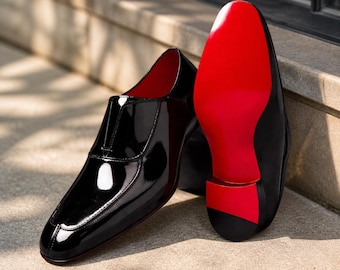 Christian Louboutin zwarte leren loafers voor heren | Luxe formele handgemaakte schoenen met rode zool