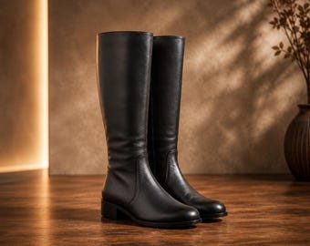 Black Leather Knee High Boot – Women’s Elegant Tall Riding Boot