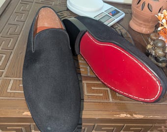 Christian Louboutin Men's Dandelion Black Patent Leather Flats handmade leather Loafer shoes