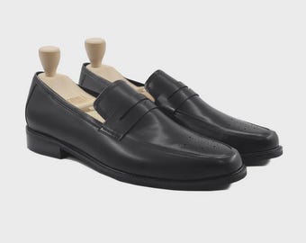 Mocasines de cuero negro para hombre: zapatos de vestir formales clásicos sin cordones