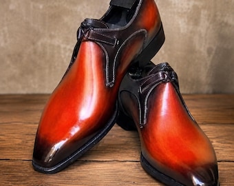 Luxe herenschoenen met rode onderkant – handgemaakte echt leren oxfordschoenen – formele bruiloftstijl