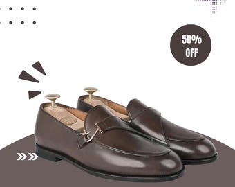 Men's Brown Leather Horsebit Loafers – Handmade Luxury Slip On Dress Shoes