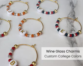 Personalized Wine Glass Charms with Initials, College Team Colors, Custom Hostess Gift, Tailgate Party