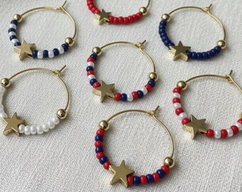 Adornos para copas de vino del 4 de julio, marcadores de bebidas rojos, blancos y azules, regalo patriótico para anfitrionas.
