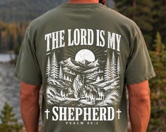 Comfort Colors® The Lord Is My Shepherd Tee, Men's Christian T-shirts, Jesus Tee, Bible Verse Psalm 23:1, Religious Faith Apparel,Church Tee