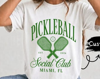 Custom Pickleball Shirt,Comfort Colors® Personalized Pickleball Club Tee,Pickleball Couple Tee,Custom EST & Location,Pickleball Gift For Her