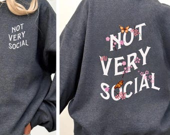 Not Very Social Club Sweatshirt, Introvert Graphic Oversized T-shirt for Gym Rats, Trendy Anti Social Shirt, Cozy Mood Crewneck Gift for Her