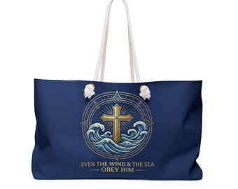 Torba podróżna Nautical Cross Weekender w kolorze niebieskim | Torba pielgrzymkowa Faith Overnight, torba podróżna z motywem Pisma Świętego