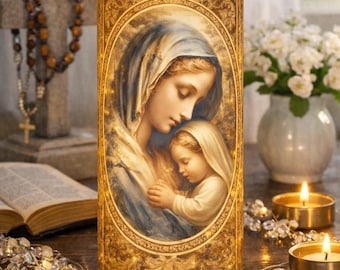 Marian LED Flameless Candle – Our Lady Prayer Light – Christian Home Altar Decor – Catholic Gift for Comfort & Protection
