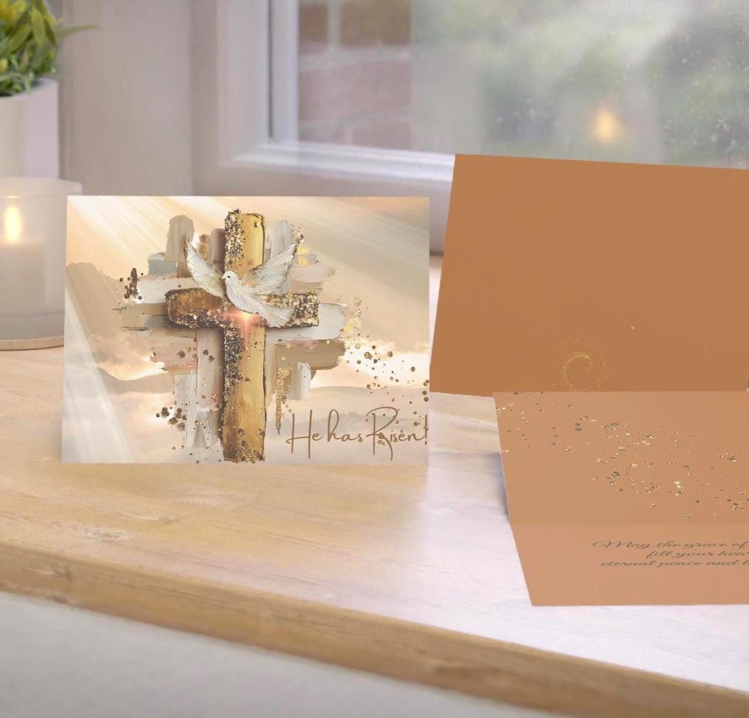 He Has Risen Religious Easter Cards | Greeting Card With Cross - Etsy