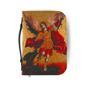 Saint Michael the Archangel Vibrant 17th-Century Byzantine Icon Bible Cover | Religious Scripture Missal Zippered Case, Catholic Gift