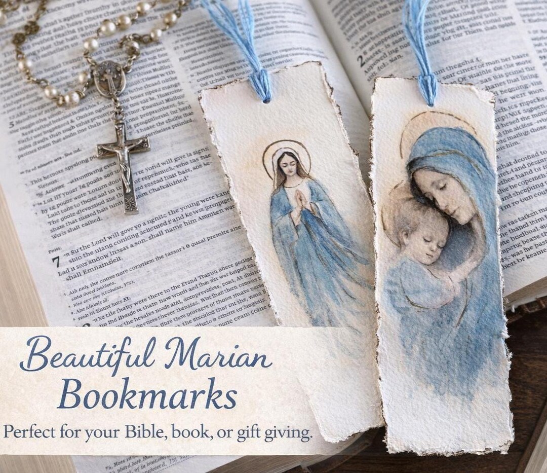 Handmade Watercolor Sacred Art Bookmark Christian Gift, Virgin Mary ...
