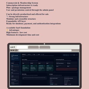 Puede incluir: Un monitor de computadora muestra una interfaz de panel oscuro con varios paneles de datos y opciones de navegaci&oacute;n. El texto sobre el monitor enumera caracter&iacute;sticas como la infraestructura de suscripci&oacute;n y la gesti&oacute;n de planes.