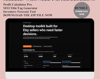 Desktop-toolkit voor Etsy-verkopers, winst-SEO-tags Voorraadprognose EXE ZIP (digitale download)