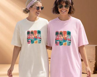 Retro Flamingo Beach Shirt, Summer Vacation Graphic Tee Gift