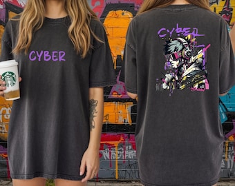 Cyber Future Graphic Tee, Edgy Streetwear Top, Futuristic Glitch Art Clothing Gift