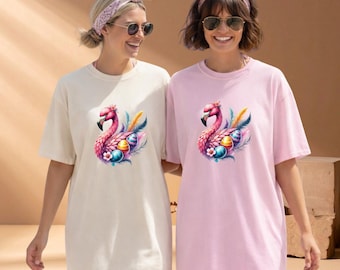Watercolor Easter Flamingo Shirt, Spring Flamingo Egg Tee Gift