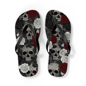Affliction Mens Size 9 Skull Flip Flops Black Red Graphic Sandals Gothic Biker Gothic Flip Flops - Etsy main image 3