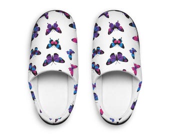 Cozy Butterfly Print House Slippers, Flannel Fleece Indoor Shoes