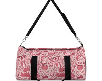 Pink Paisley Owl and Fox Duffel Bag