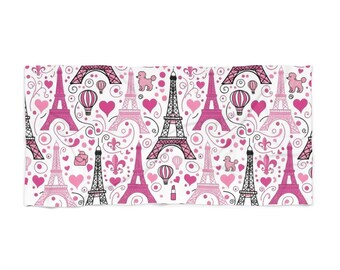 Strandhandduk med Eiffeltornet i Paris | Rosa parisisk stil