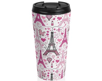 Paris Eiffel Tower Heart Stainless Steel Coffee Mug
