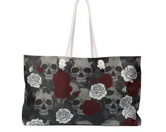 Gothic Floral Weekender Bag - Skull & Rose Design, Travel Tote