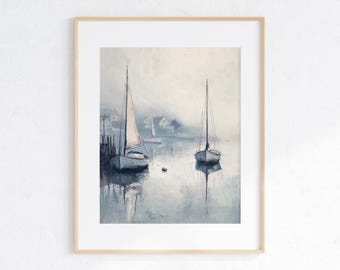 Nautical Cottagecore Wall Art | Vintage Sailboats Print | Rustic Ocean Landscape Download 29
