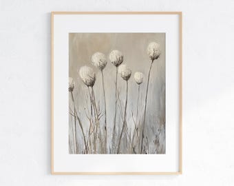 Arte abstracto botánico de flores silvestres imprimible en neutro: arte de pared rústico vintage, decoración cottagecore discreta, descarga digital, arte acogedor de estilo rústico.