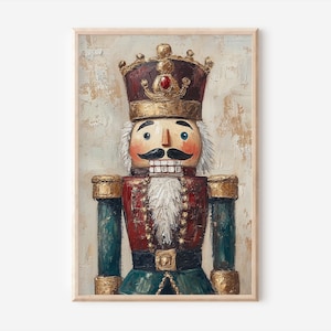 Vintage Nutcracker Christmas Print - Digital Download Oil Painting Wall Art for Holiday Decor