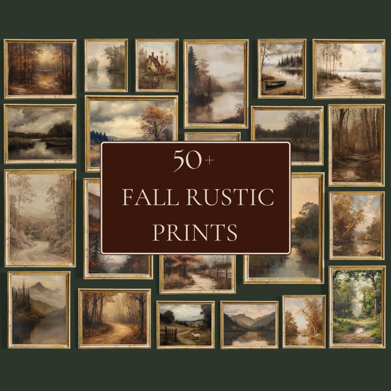50+ Rustic Vintage Fall Wall Gallery Set, Autumn Wall Art & Paintings ...