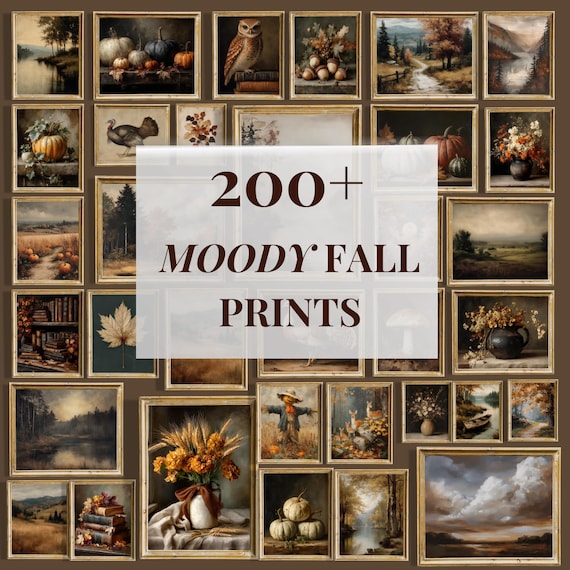 200+ Autumn Prints for Thanksgiving | Vintage Farmhouse Wall Art Bundle, Moody Fall Gallery Set, Rustic Dark Academia Decor