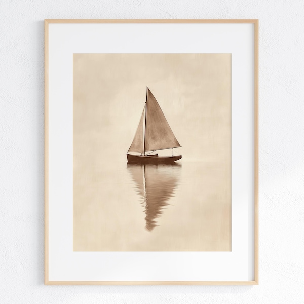 Vintage Sailboat Wall Art Print Decor, Nautical Wall Art Summer Printable, Antique Lake House Seascape 41