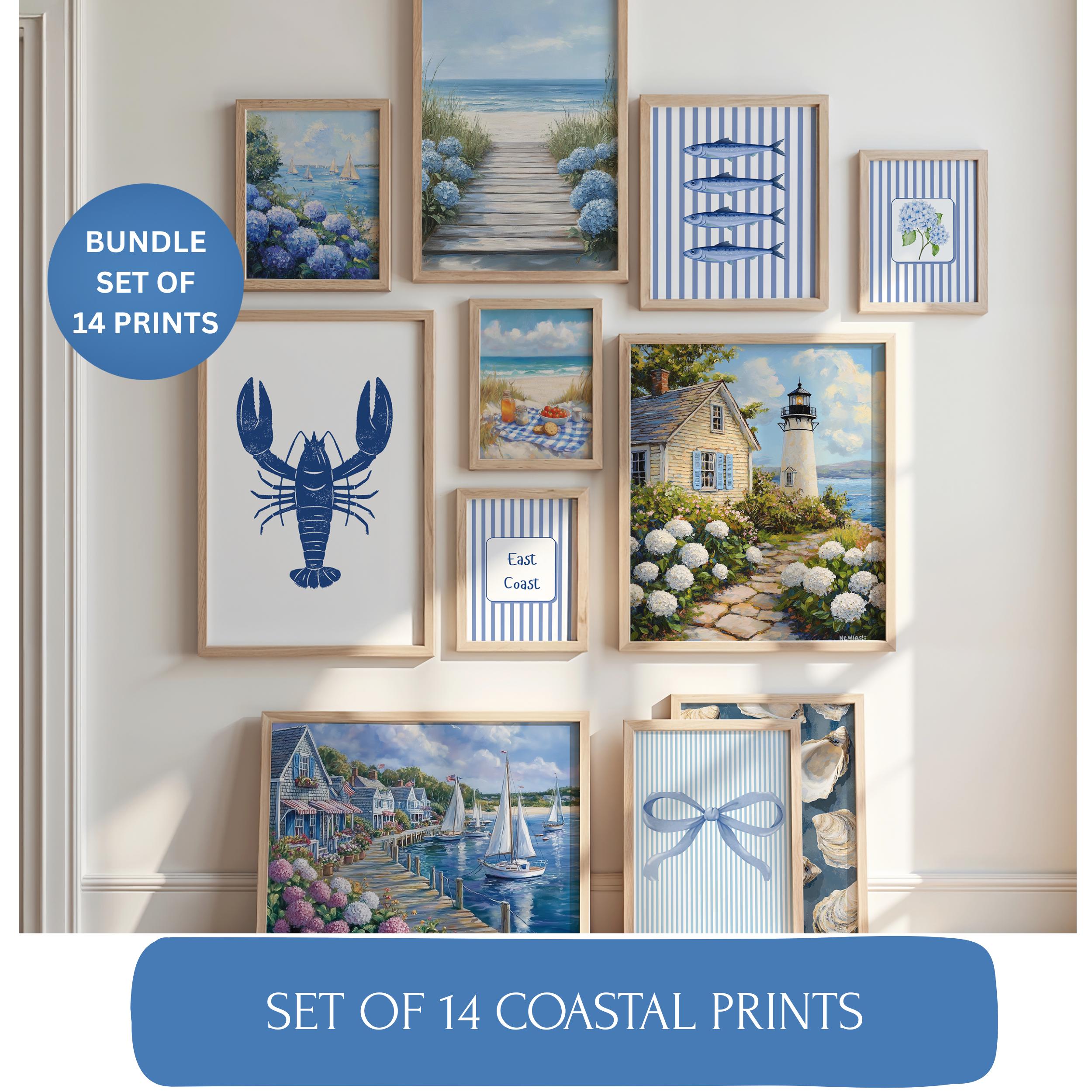 Coastal Gallery Wall Art Set, 14 Ocean Beachy Prints for Beach House ...