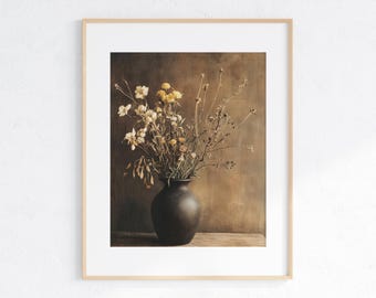 ヴィンテージ秋のドライフラワーアートプリント｜ダークでムーディーなラスティックインテリア 60