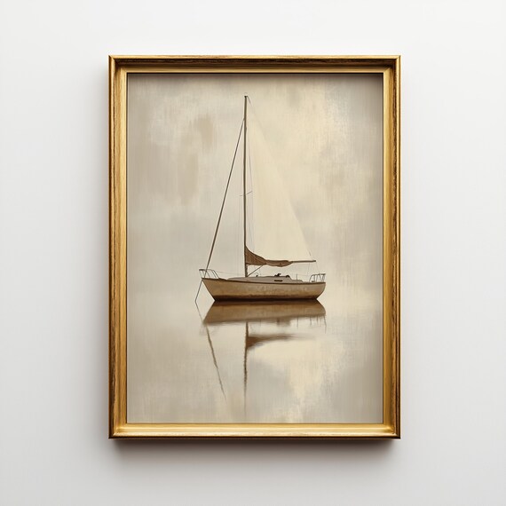 Vintage Sailboat Wall Art Print Decor, Nautical Wall Art Summer Printable, Antique Lake House Seascape 41