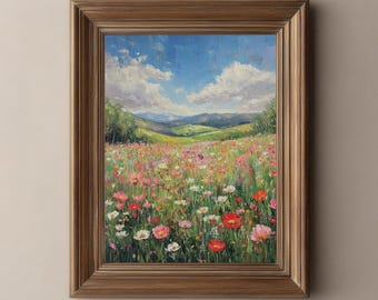 Wiese Wildblumen Vintage Landschaft Kunst | Bauernhaus-Wand-Dekor | Digitaler Download Druck 30