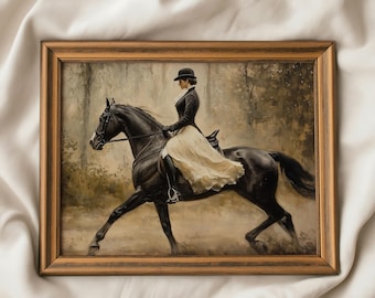 Eleganza equestre vintage - Scena di dressage classica, ritratto equino malinconico, dipinto antico di cavaliere, stampa artistica da parete 239