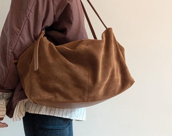Brown Suede Shoulder Bag – Soft Slouchy Everyday Tote