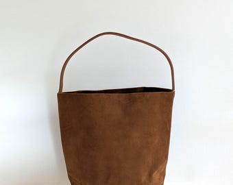 Brown Suede Tote Bag – Minimalist Everyday Shoulder Bag