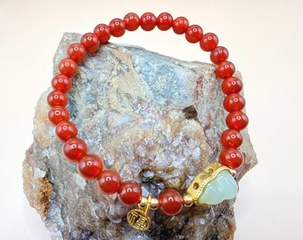 6mm Dainty Red Agate Beaded Bracelet, Chinese Blessing Charm, Wealth & Health Talisman