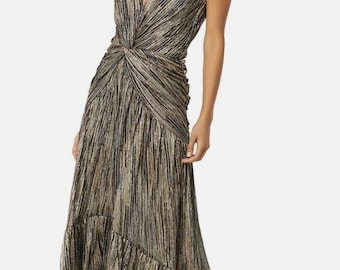 NWT Misa Anthropologie Metallic Bronze Midi Dress Cocktail Sz XS