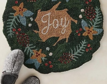 NWT Anthropologie Joy Wreath Doormat Home Christmas