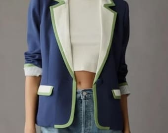 NWT Anthropologie Maeve Colorblock Blazer color Navy Size XL