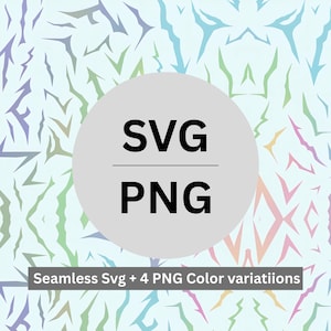 May include: A digital design featuring a repeating pattern of abstract shapes in pastel colors. The image includes the text "SVG" and "PNG" in a gray circle, with the text "Seamless Svg + 4 PNG Color variations" below.