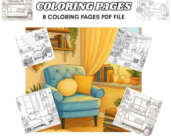 Cozy Corner Coloring Pages | cozy corner coloring book | coloring pages download | Cozy Nook Coloring Pages | Hygge Illustrations (PDF)