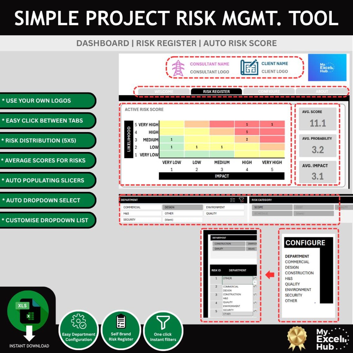 Simple Risk Management Register Excel Template | Automated Dashboard ...
