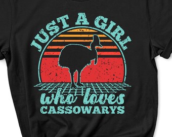 T-shirt Just a Girl Who Loves Cassowarys | T-shirt in vintage stijl casuaris zonsondergang