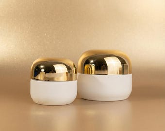 20g 50g White Glass Skincare Jar, Premium Empty Cream Container with Shiny Gold Dome Lid, Minimalist Luxury Cosmetic Packaging for Cream