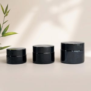 20g 30g 50g Black Glass Cream Jar with Screw Lid, Luxury Empty Cosmetic Pot, Travel Skincare Packaging, Body Butter Container